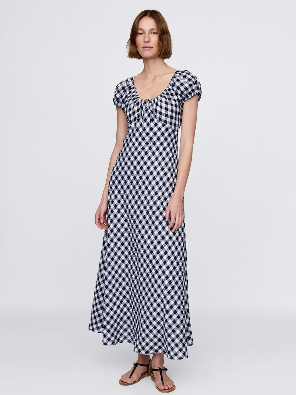 NWT GAP x DÔEN 100% Linen Blue Gingham Maxi Dress - Small
